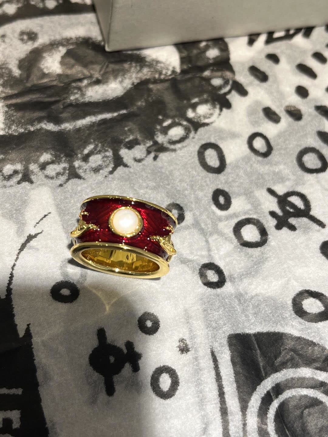 Vivienne Westwood Red Enamel Ring with Pearl